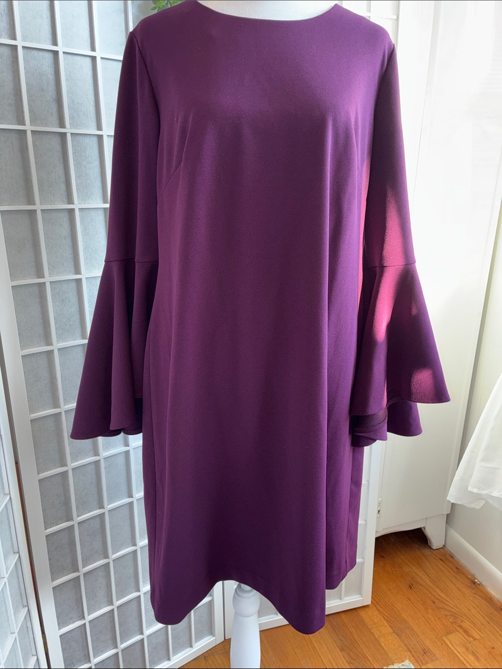 Calvin Klein Plum Bell-Sleeve Shift Dress, NWOT, 14